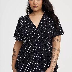 Torrid Black Polka Dot Y2K Babydoll Mesh Top Size 1X